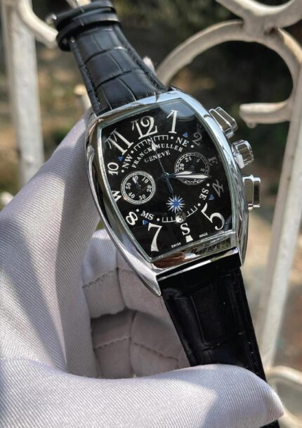 Luxury black leather Swiss chronograph wrist watch